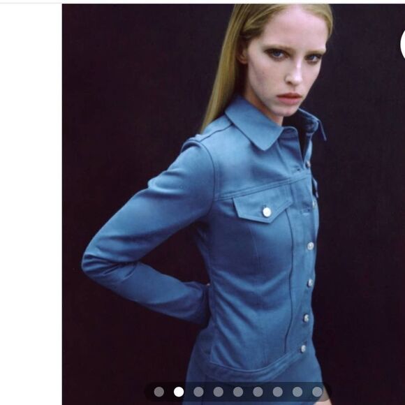 Zara blue 100% cotton denim button down mini twill long sleeve shirt dress S - Picture 5 of 11